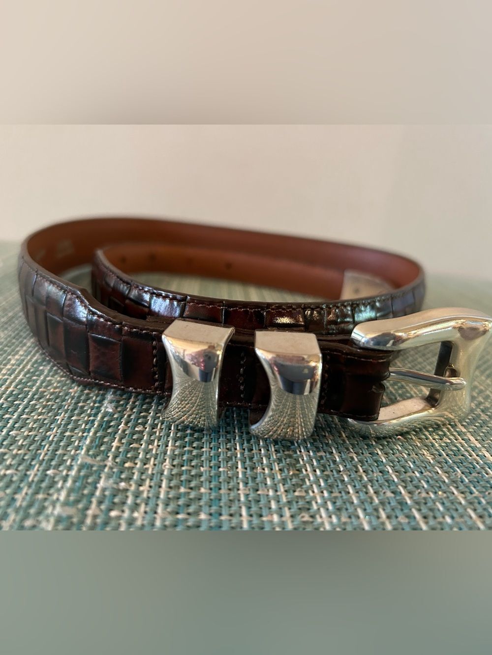Onyx by Brighton Brown Leather Belt with Silver Accents - Size 34 - NWOT